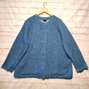 Pure Jill Jacket Womens Plus 2X Textured Snap Button Pockets Drawstring Cotton